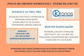 Spawacz TIG, monter rurociągów, praca w Niemczech Spawacz TIG, monter rurociągów, praca w Niemczech