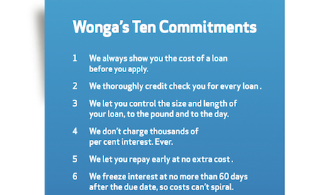 Wonga 10 Commitments ad