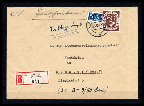 Bund MiNr. 135 Ersttagsbriefe/ FDC als R-Brief