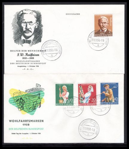 Bund MiNr. 297-300 Ersttagsbriefe/ FDC auf 2 Belegen