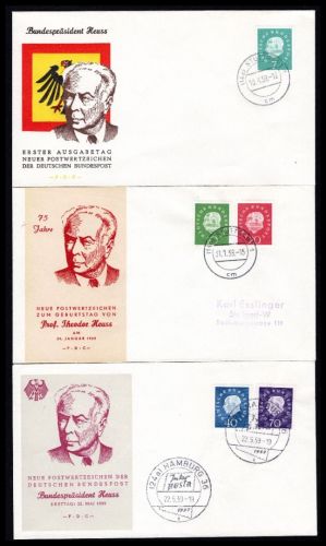 Bund MiNr. 302-306 Ersttagsbriefe/ FDC auf 3 Belegen