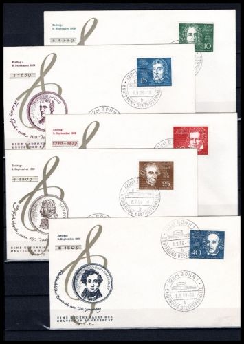 Bund MiNr. 315-319 Ersttagsbriefe/ FDC auf 5 Belegen