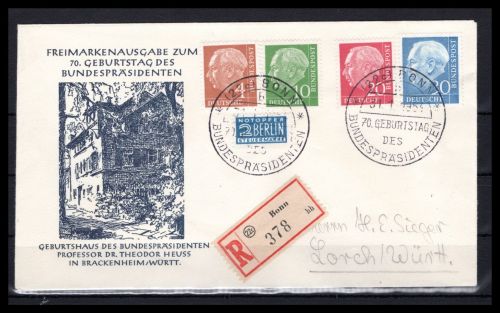 Bund MiNr. 178 , 183, 185, 187 x Ersttagsbriefe/ FDC Sonderstempel Bonn