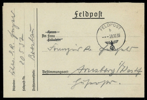 1939, Feldpost II Wk, Brief