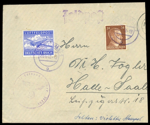 1942, Deutsche Besetzung II. WK, Feldpostmarken, 1 A u.a., Brief