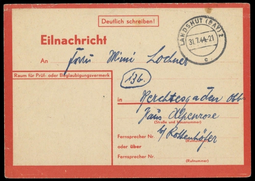 1944, Deutsches Reich, Brief