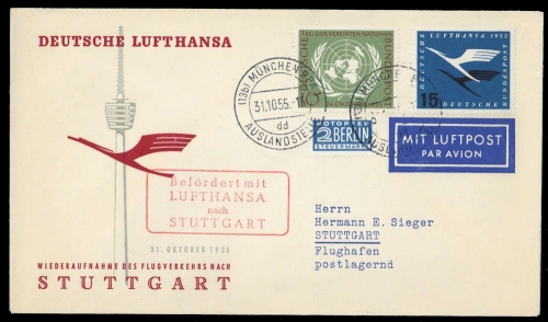 1955, Bundesrepublik Deutschland, 221 + 207, Brief