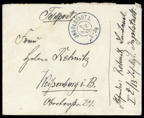 1915, Feldpost I. Wk, Brief