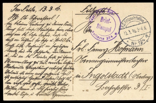 1916, Feldpost I. Wk, Brief