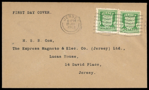 1942, Deutsche Besetzung II. WK Jersey, 1y (2), FDC