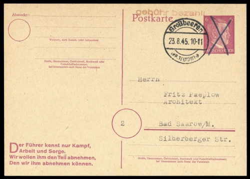 1945, Gebühr bezahlt, Belege 45-48, Notmaßnahmen, DR314II, Brief
