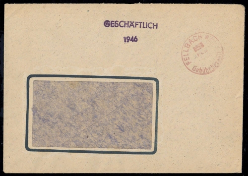 1945, Gebühr bezahlt, Belege 45-48, Notmaßnahmen, Brief