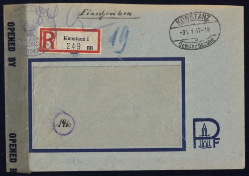 1947, Gebühr bezahlt, Belege 45-48, Notmaßnahmen, Brief