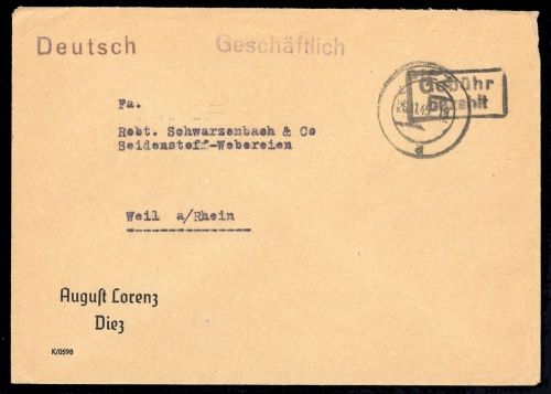 1945, Gebühr bezahlt, Belege 45-48, Notmaßnahmen, Brief