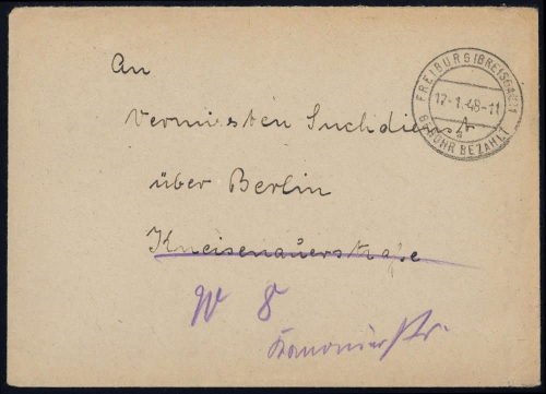 1948, Gebühr bezahlt, Belege 45-48, Notmaßnahmen, Brief