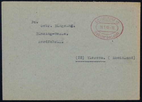 1946, Gebühr bezahlt, Belege 45-48, Notmaßnahmen, Brief