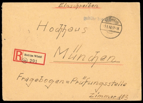 1946, Gebühr bezahlt, Belege 45-48, Notmaßnahmen, Brief