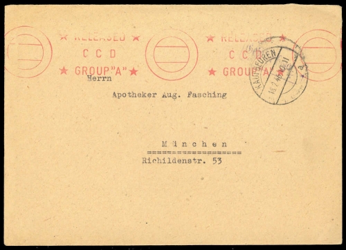 1946, Gebühr bezahlt, Belege 45-48, Notmaßnahmen, Brief