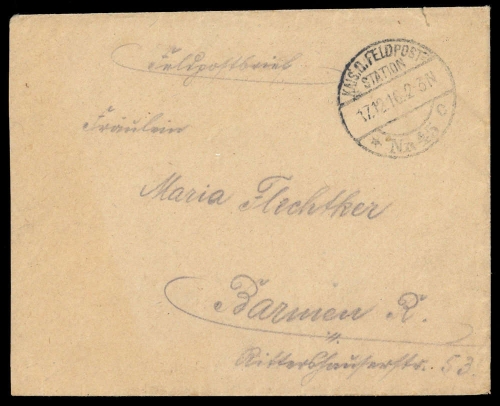1916, Feldpost I. Wk, Brief