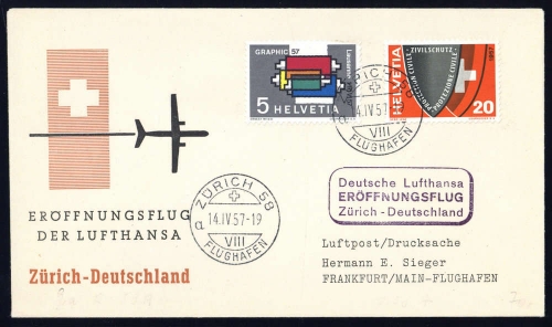 1957, Schweiz, 637 + 639, Brief