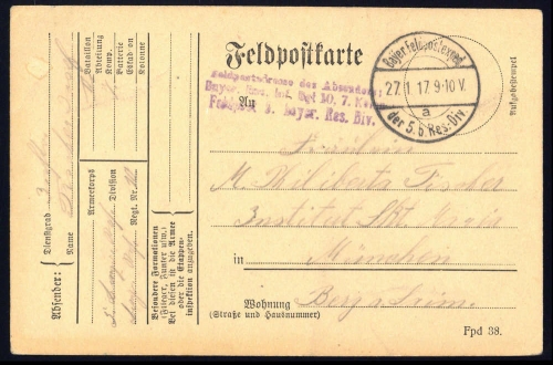 1917, Feldpost I. Wk, Brief