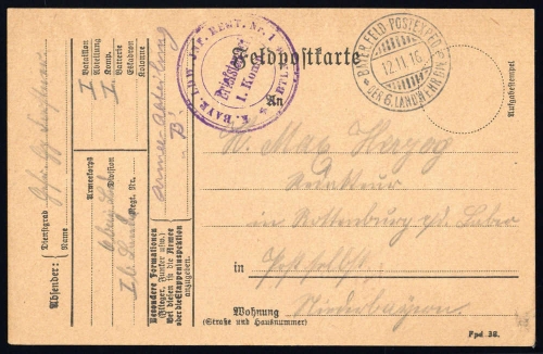 1916, Feldpost I. Wk, Brief