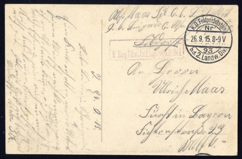 1915, Feldpost I. Wk, Brief