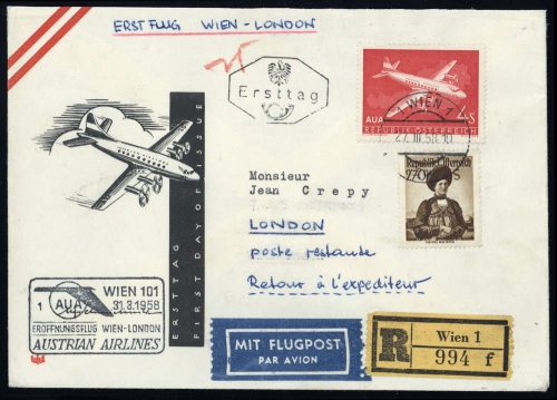 1958, Österreich, 921 + 1041, Brief