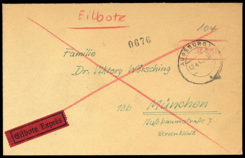 1945, Gebühr bezahlt, Belege 45-48, Notmaßnahmen, Brief
