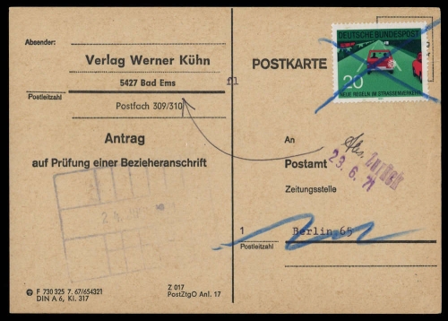 1971, Bundesrepublik Deutschland, 672, Brief