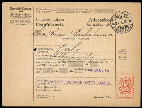 1931, Finnland, Brief