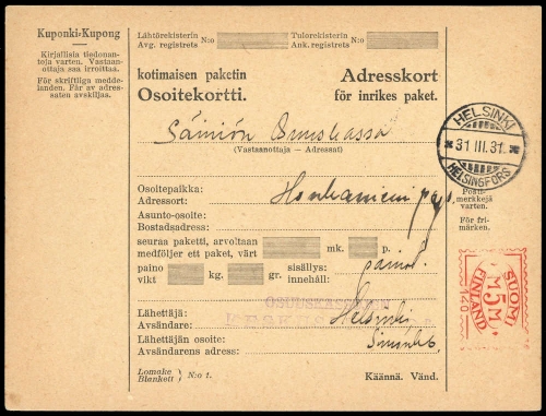 1931, Finnland, Brief