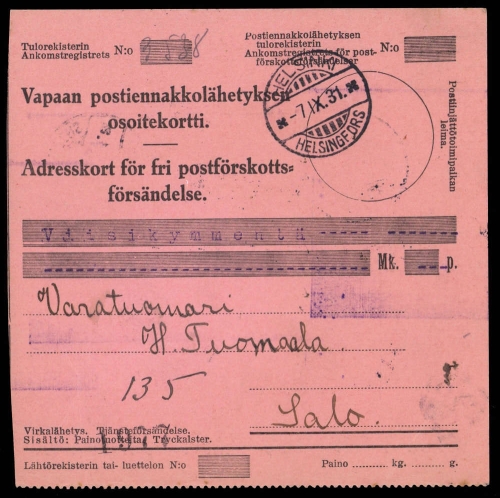 1931, Finnland, Brief