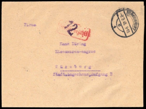 1946, Gebühr bezahlt, Belege 45-48, Notmaßnahmen, Brief