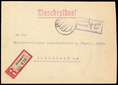 1946, Gebühr bezahlt, Belege 45-48, Notmaßnahmen, Brief