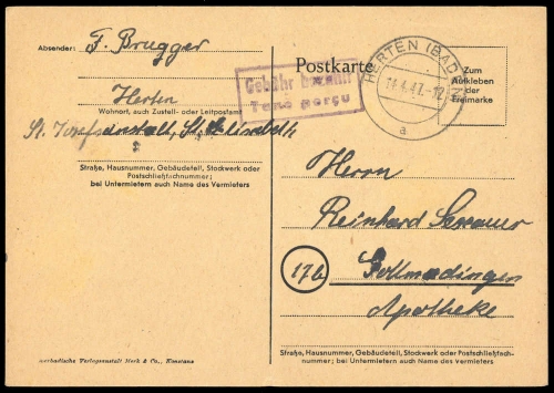 1947, Gebühr bezahlt, Belege 45-48, Notmaßnahmen, Brief