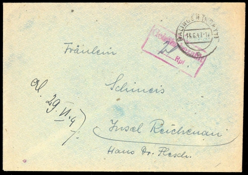 1947, Gebühr bezahlt, Belege 45-48, Notmaßnahmen, Brief