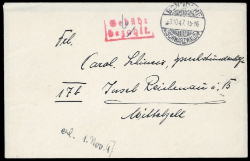 1947, Gebühr bezahlt, Belege 45-48, Notmaßnahmen, Brief