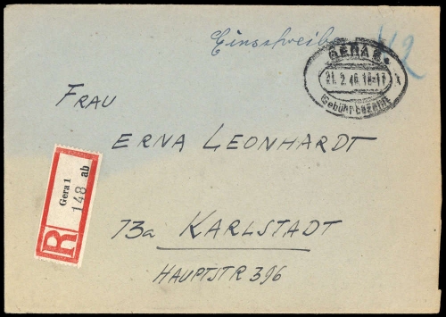 1946, Gebühr bezahlt, Belege 45-48, Notmaßnahmen, Brief