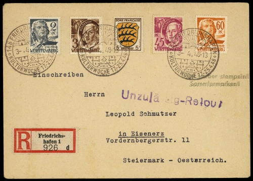 Französische Zone Württemberg, 9+10 u.a., Brief