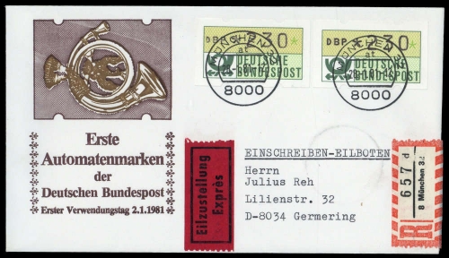 1981, Bundesrepublik Deutschland, ATM 1 (2), Brief