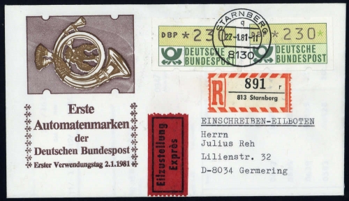 1981, Bundesrepublik Deutschland, ATM 1 (2), Brief
