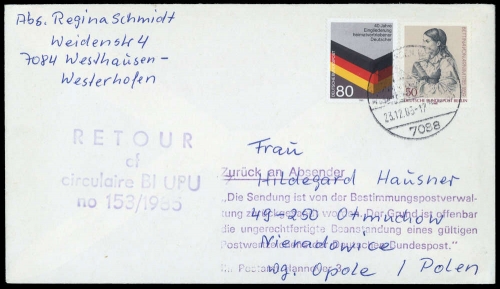 1985, Bundesrepublik Deutschland, 1265 Pk u.a., Brief