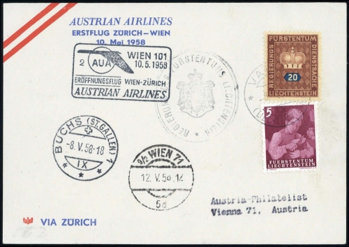 1958, Liechtenstein, D 37 u.a., Brief