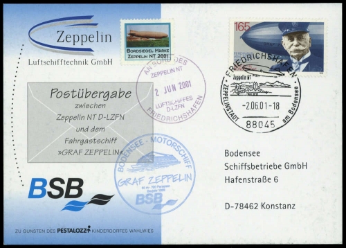 2001, Zeppelin,andere Luftschiffe,sonstiges, 1597, Brief