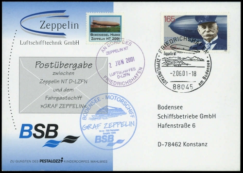 2001, Zeppelin,andere Luftschiffe,sonstiges, 1597, Brief