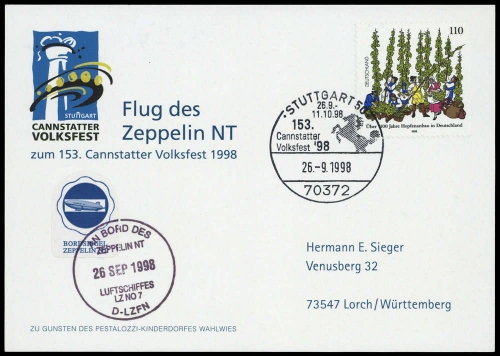 1998, Zeppelin,andere Luftschiffe,sonstiges, 1999, Brief