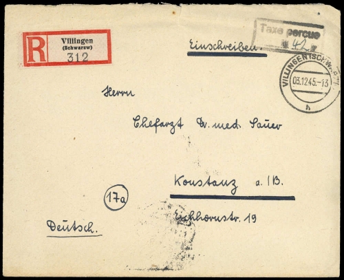 1945, Gebühr bezahlt, Belege 45-48, Notmaßnahmen, Brief