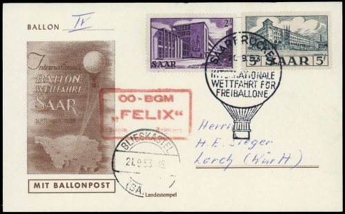 1953, Saar, 320 + 322, Brief