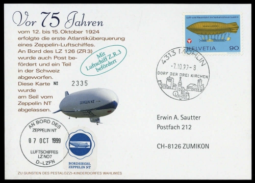 1999, Zeppelin,andere Luftschiffe,sonstiges, 1049, Brief